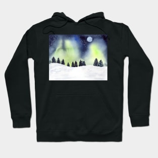 Northern Lights with Pine Trees in Winter Landscape Hoodie